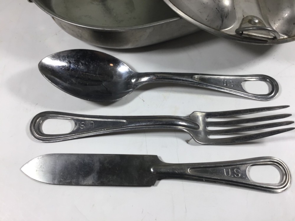 US Mess Kit Stainless Steel w/ Spoon, Fork & Knife