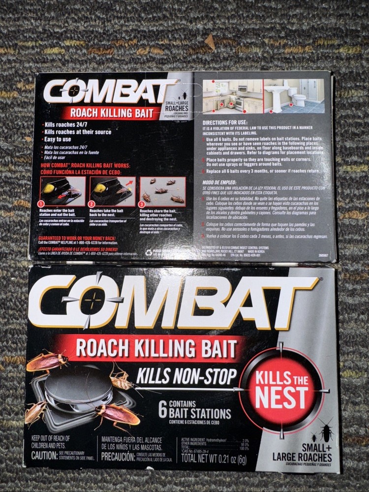 2 - Combat Roach Killing Bait Stations for Small and Large Roaches, 12 count