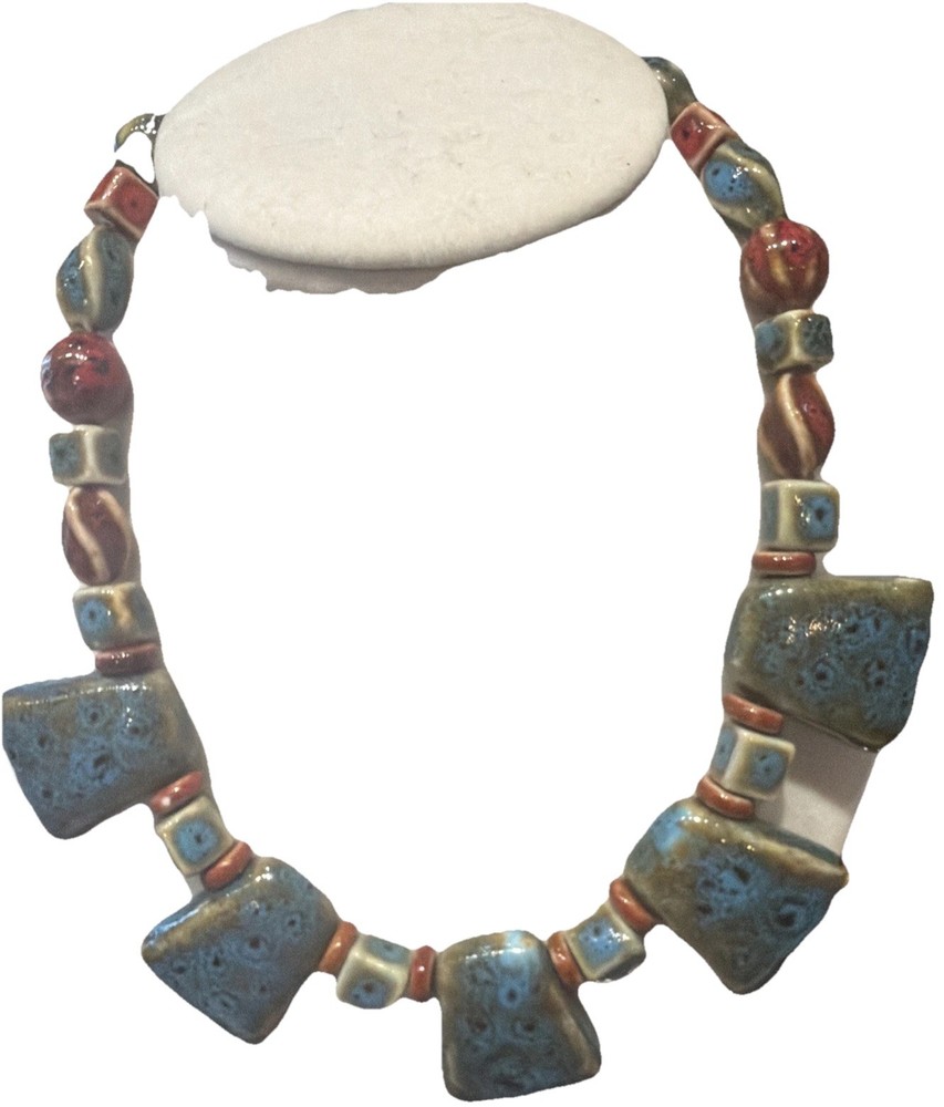 Vintage Textured ceramic bead necklace