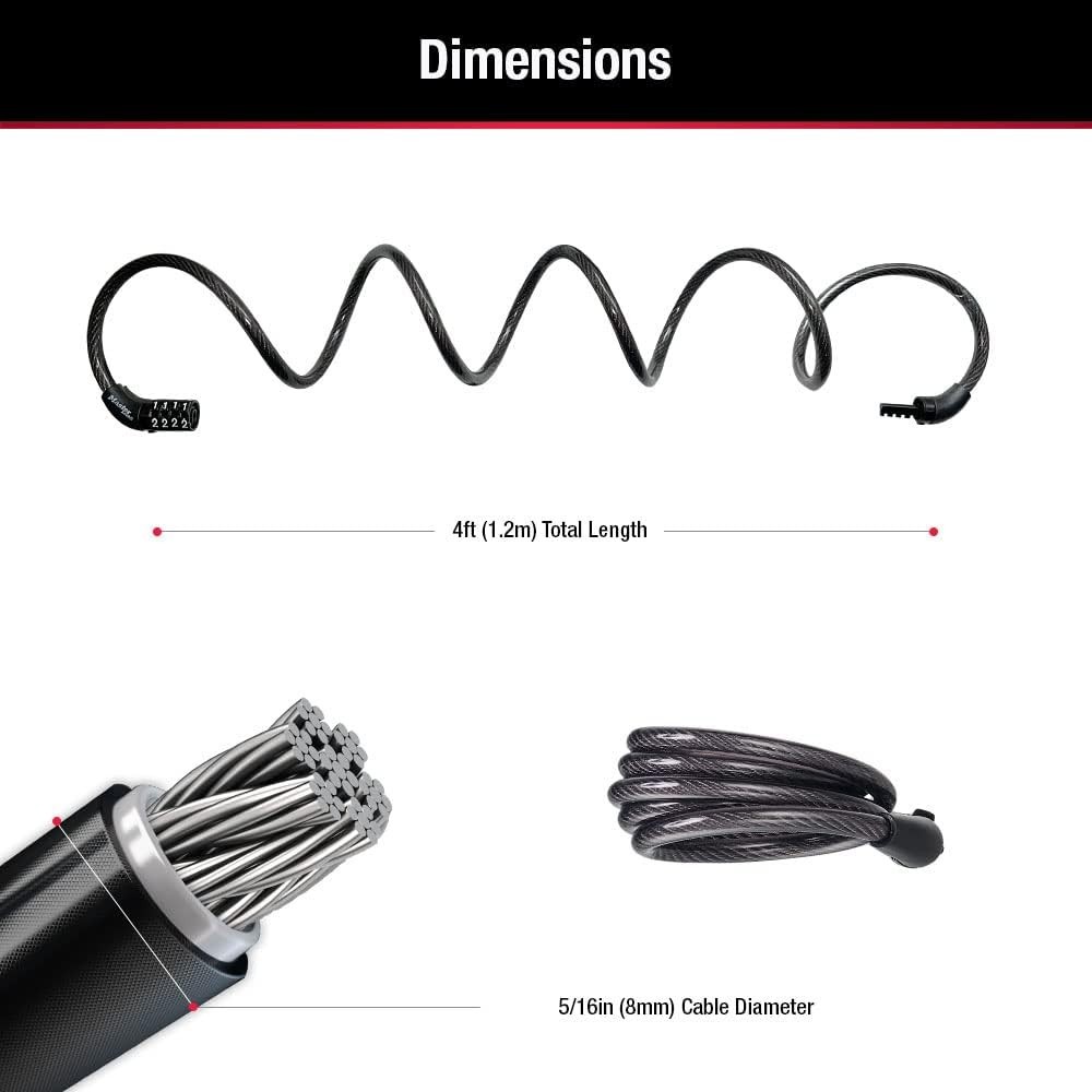 Master Lock Bike Cable with Combination Black, 8143D 1 Pack, Black