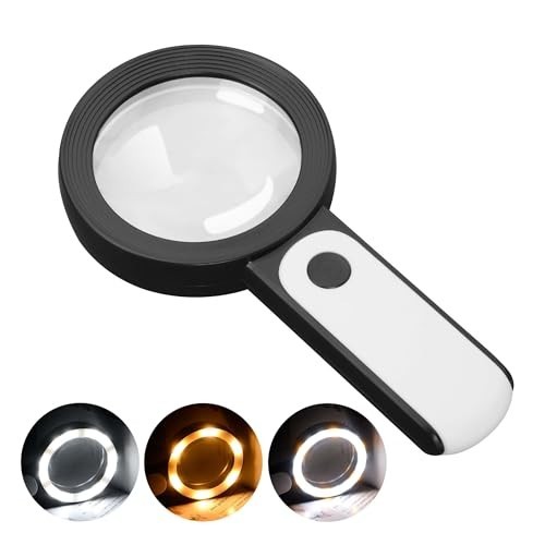 Handheld Magnifying Glass with LED Light, 3 Modes, Illuminated Magnifier for Rea