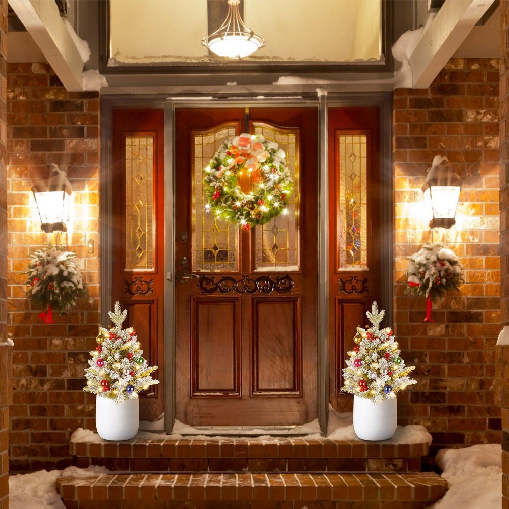 2Pack Lighted Artificial Christmas Tree with Solar String Lights Yard Decoration