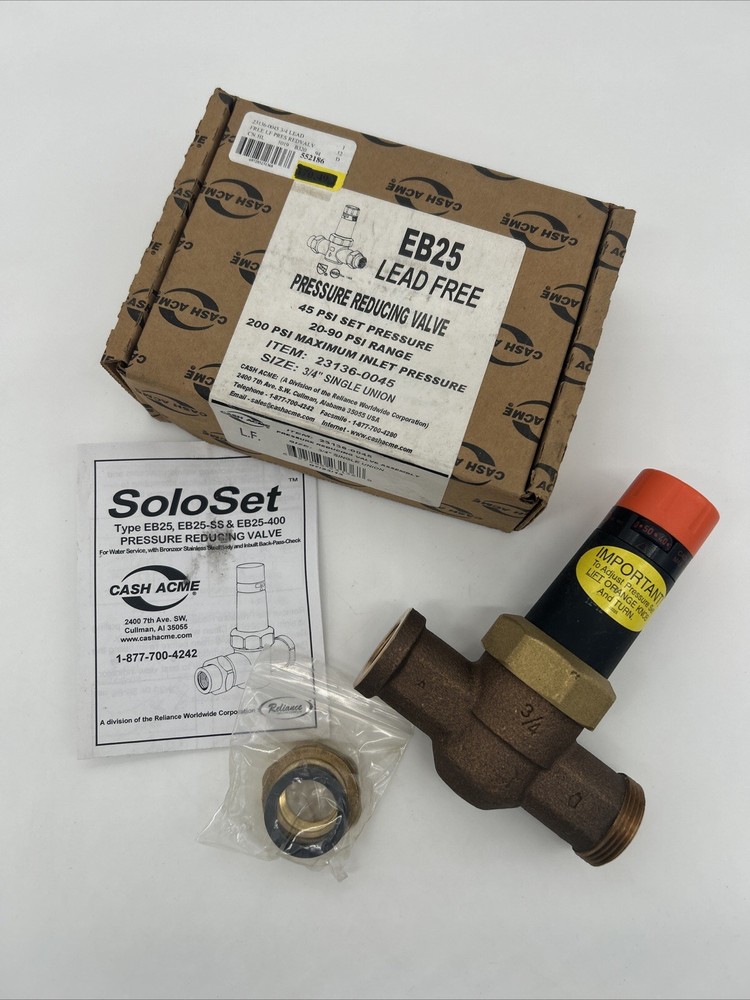 Cash Acme 23136-0045 Pressure Reducing Valve Assembly 3/4” EB25 Lead Free • NEW