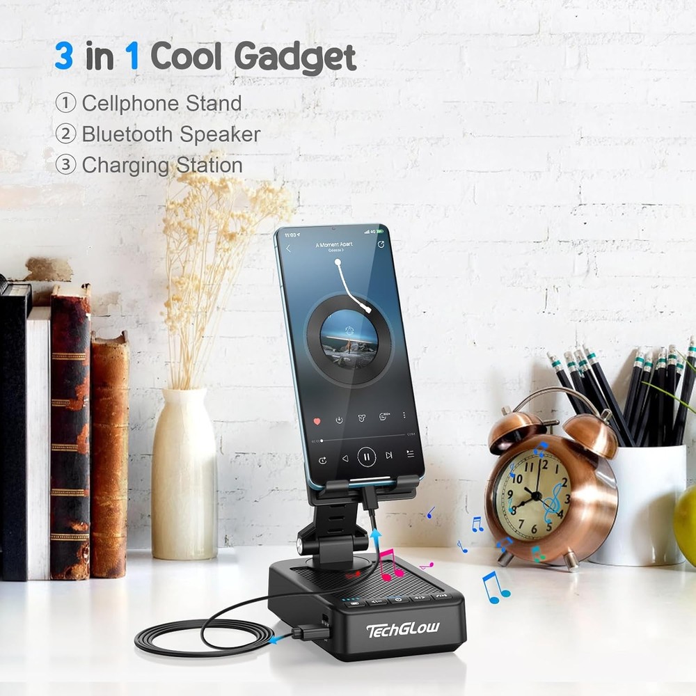 Foldable Cellphone Stand with Bluetooth Speaker Charging Function 360° Rotatable