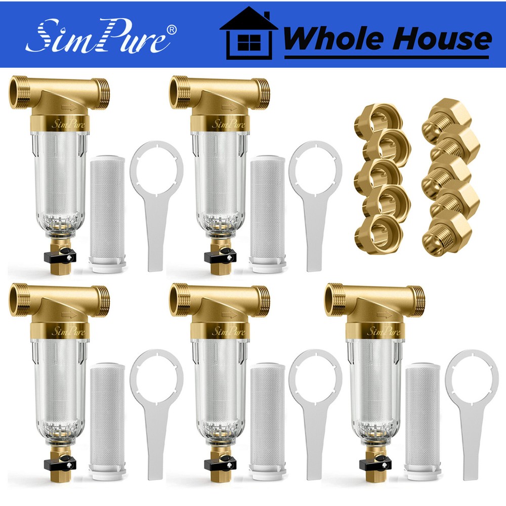 1-5 Pack Whole House Water Pre-Filter Reusable Spin Down Sediment Filter 40μm