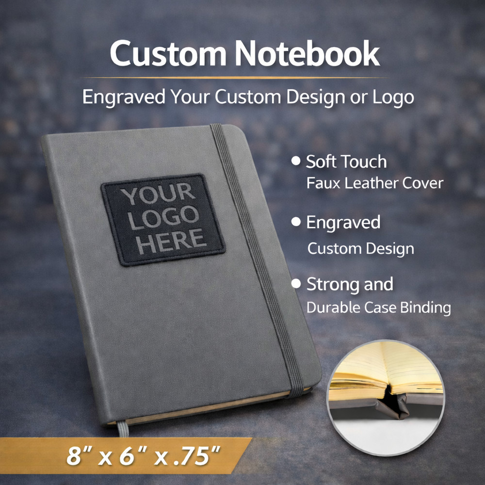 Custom Notebook Journal w/ 3D Patch Engraved or Printed– 8” x 6”  | Personalized