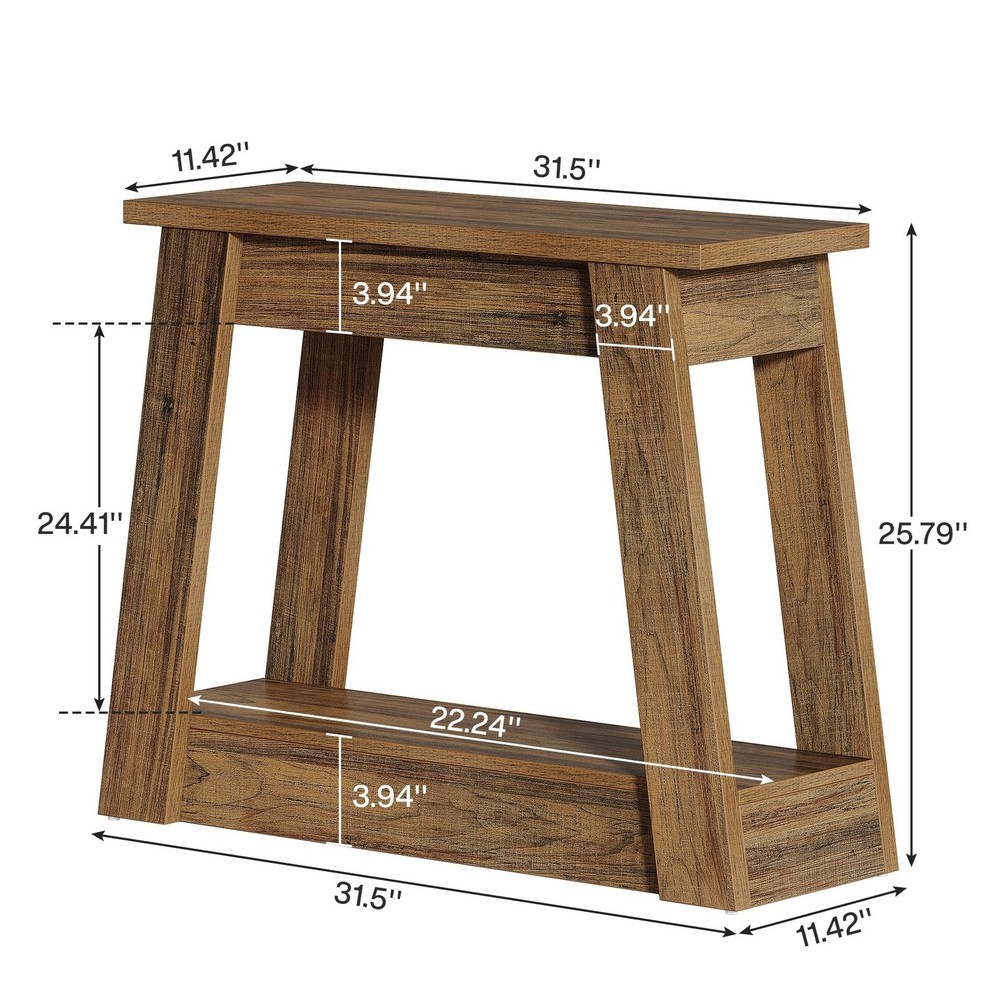 Tribesigns Wood End Table, Small Side Table with 2 Storage Shelves, Rustic Ac...