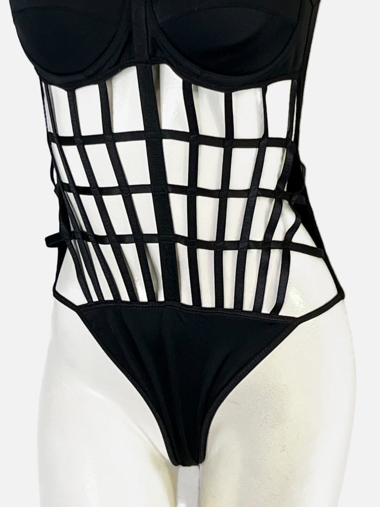 Bodysuit Teddy Black Second Skin Stretch Size Small
