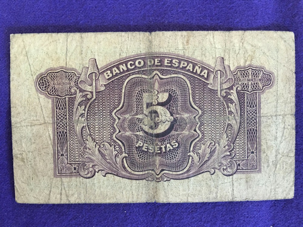 SPAIN 1935 5 PESETA NOTE