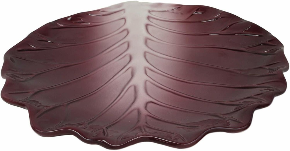 Ebros 12"W Ceramic Red Lettuce Shaped Serving Plate or Dish Platter (1 PC)