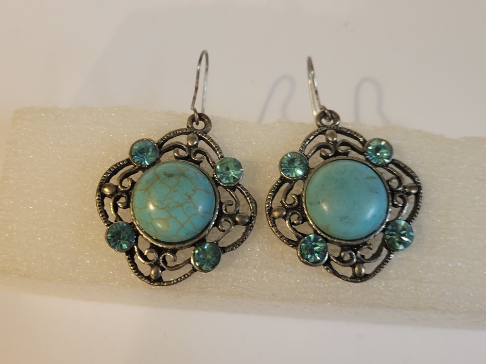 Vintage BOHO Pressed Turquoise Earrings