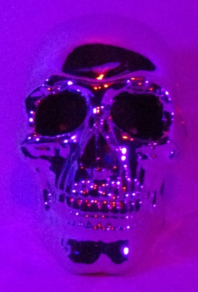 CHROME SKULL STROBE LIGHT HALLOWEEN PROP GHOST HORROR GORE HAUNTED EVIL DEAD