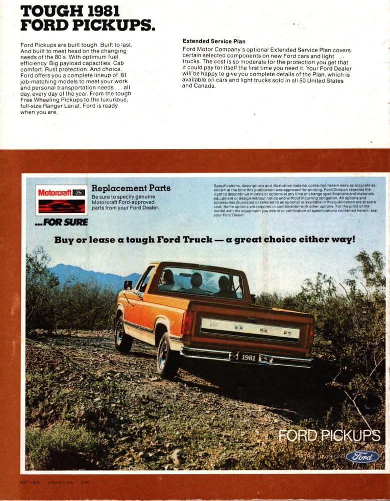 1981 Ford Pickup Sales Brochure Catalog