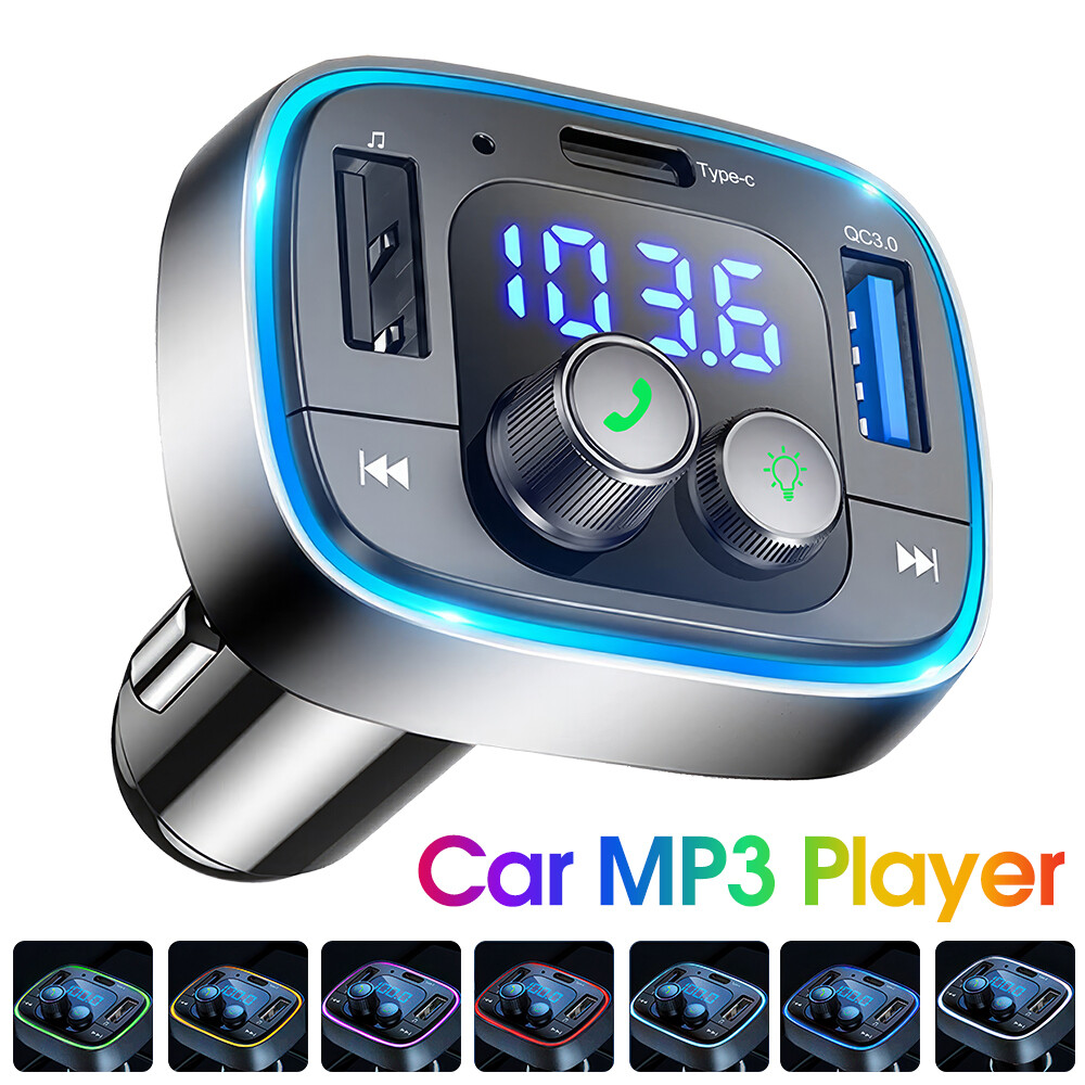 Bluetooth 5.1 FM Transmitter Car Kit Adapter MP3 Player Type c Dual USB Charger