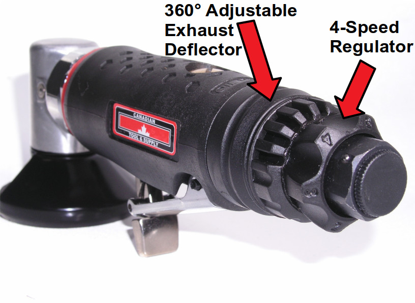 2" Mini Composite Air Angle Grinder, Swivel Guard, Rotating Exhaust, Regulator
