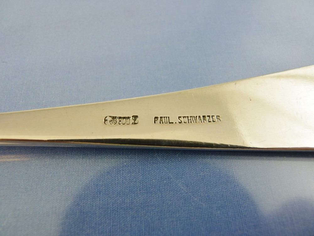 PLAIN LARGE SERVING SPOON SILVER 800 BY PAUL SCHWARZER GERMANY
