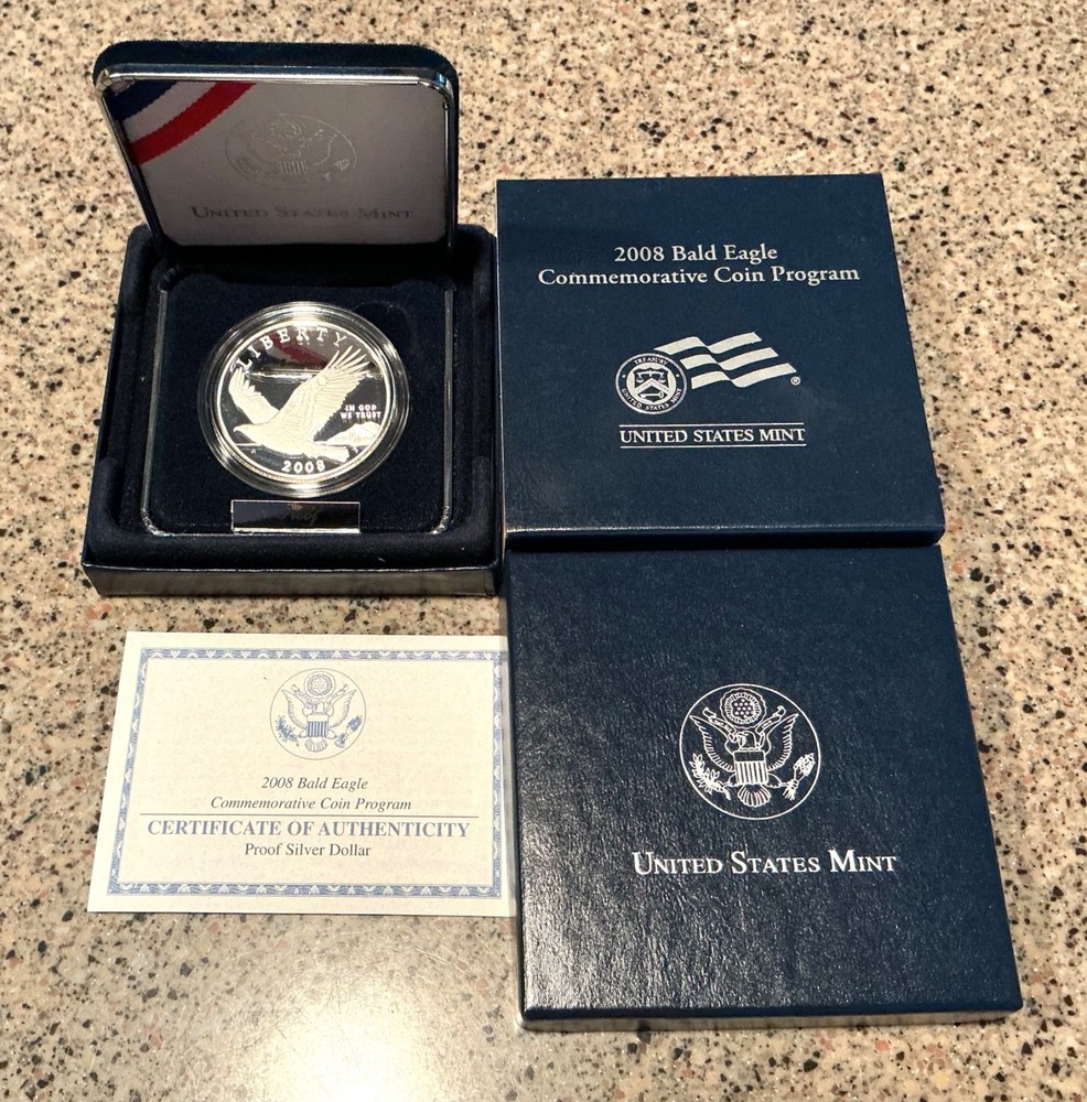 2008-P BALD EAGLE 90% SILVER DOLLAR DEEP CAMEO PROOF DCAM $1 COIN BOX & COA #37
