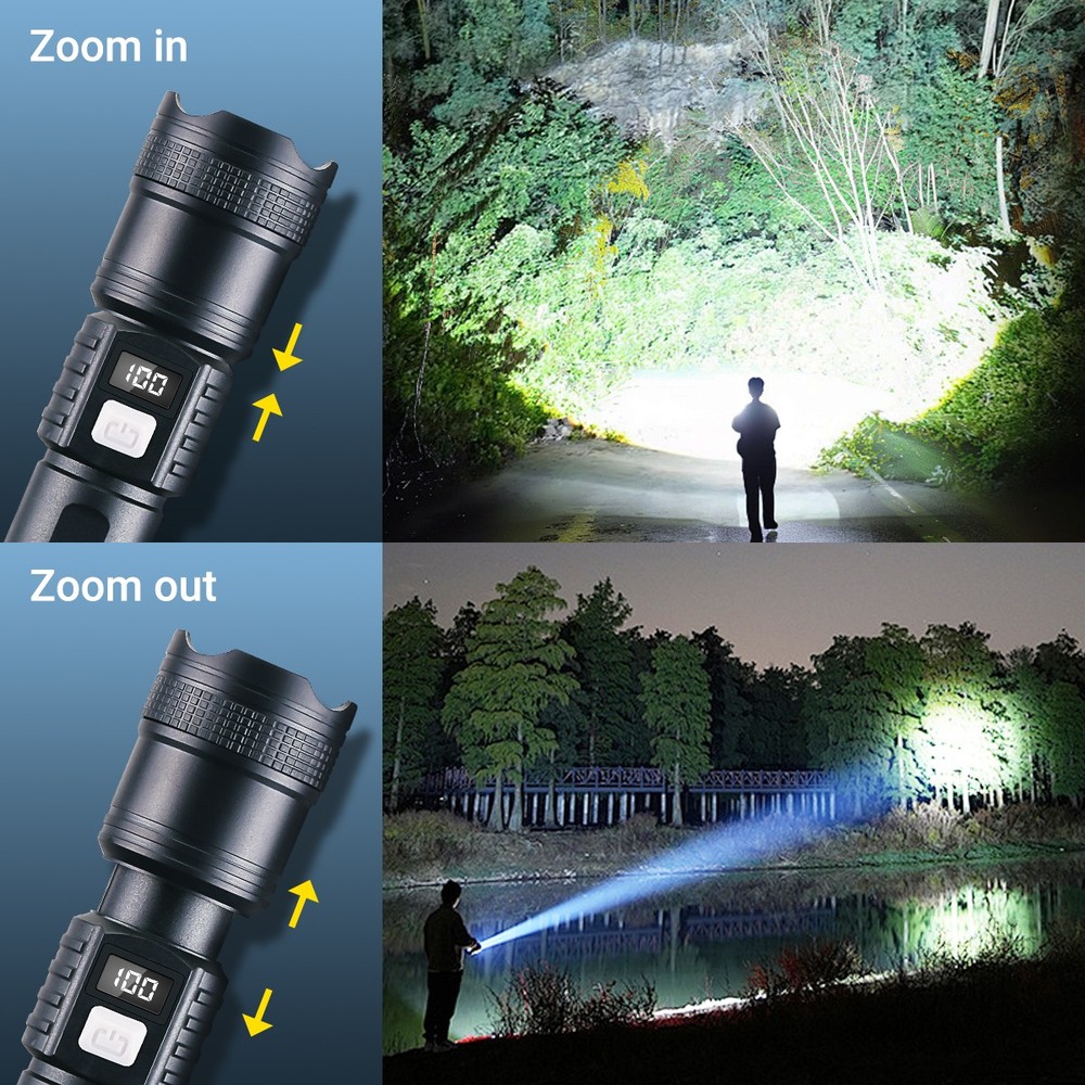 2 Pack Super Bright 9900000LM LED Tactical Flashlight Rechargeable Work Lights