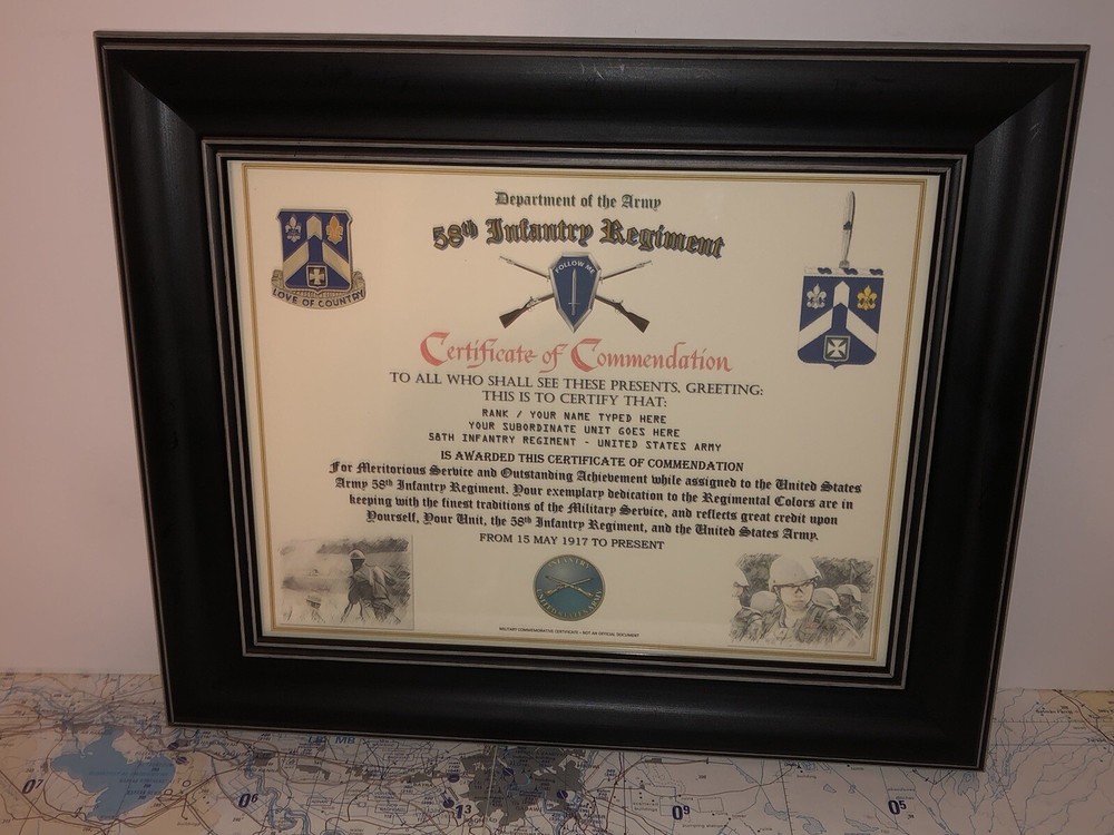 58TH INFANTRY REGIMENT / COMMEMORATIVE - CERTIFICATE OF COMMENDATION