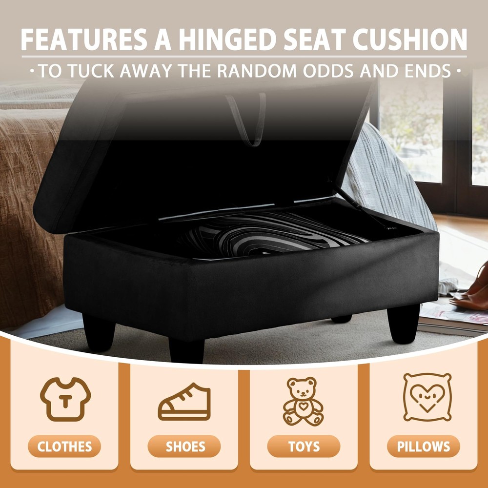 GRETERST Ottoman Rectangular Storage Ottoman Bench Flannel Footrest Stool Foo...