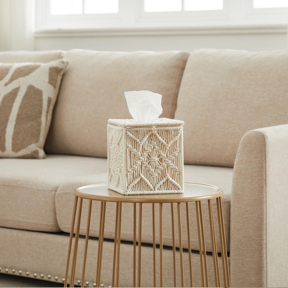 Tissue Box Cover Square Open-Bottom Tissue Box Holder Boho Decor Tissue Organ...