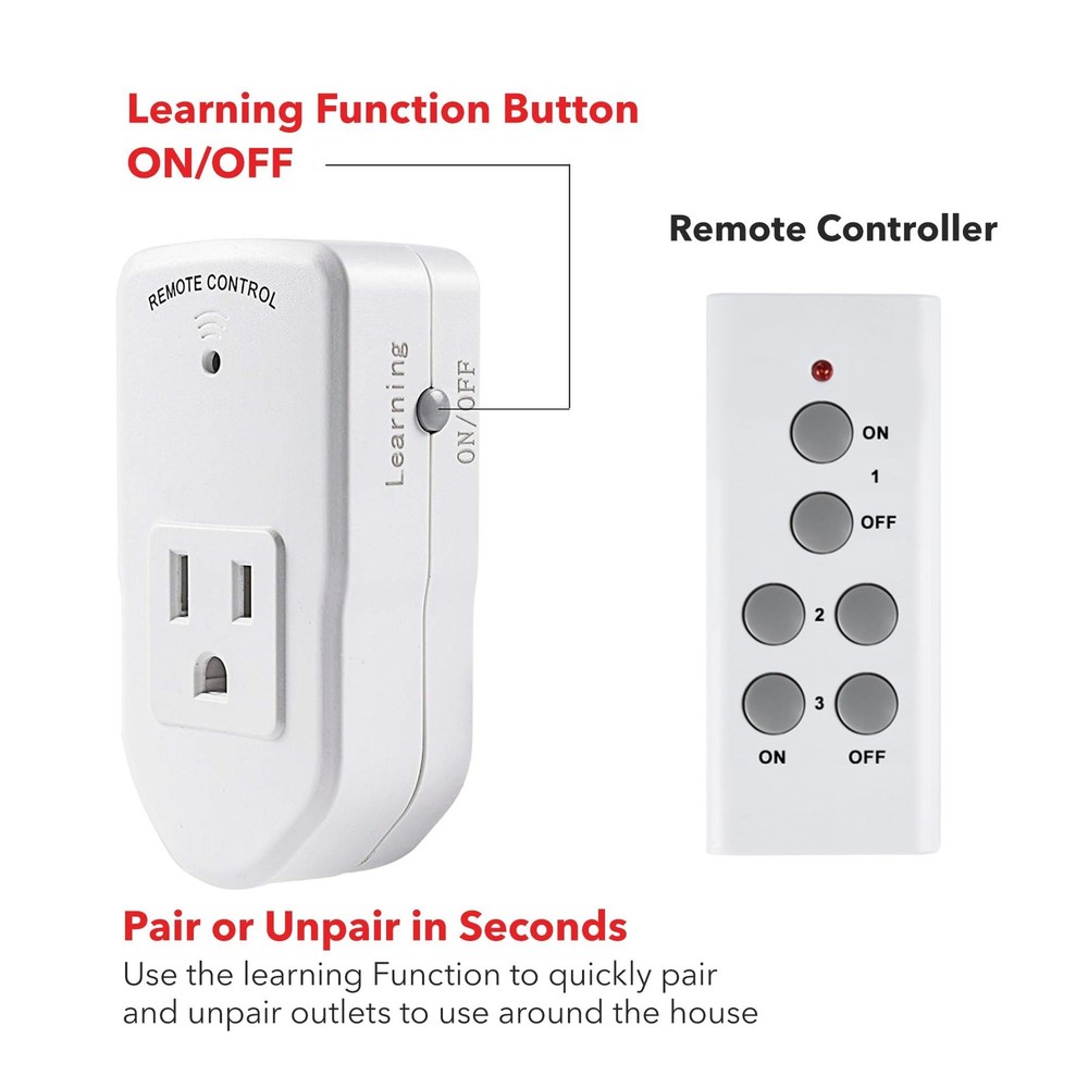BN-LINK Wireless Remote Control Outlet Electrical Switch for 1 Pack, White