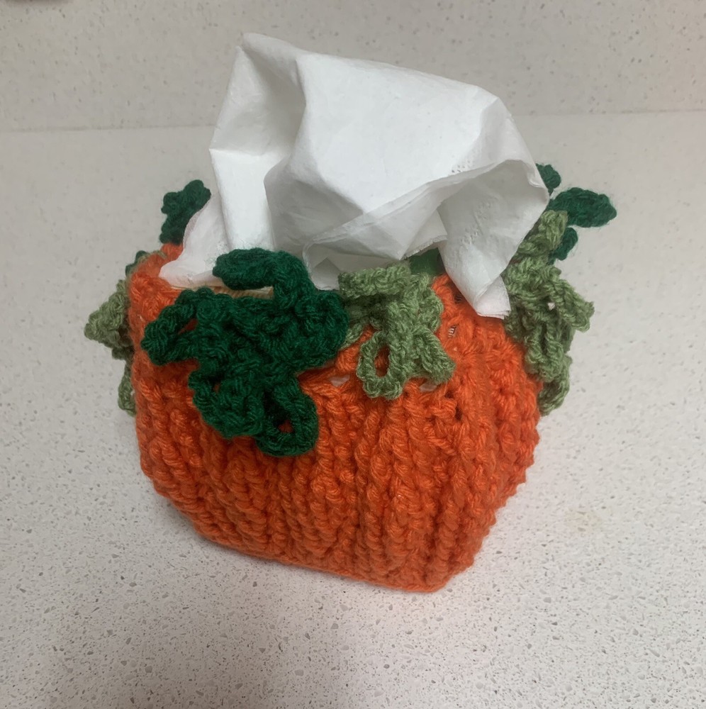 Pumpkin Fall Tissue Box Cover Cozy New Handmade Crochet