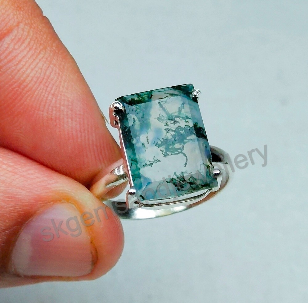 Moss Agate Ring 925 Sterling Silver Ring Gemstone Ring Fine Ring All Size