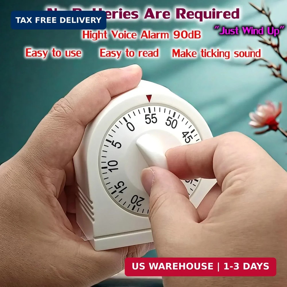 60 Minute Wind Up Timer, Visual Mechanical Timer with Loud Alarm, Manual Countdo