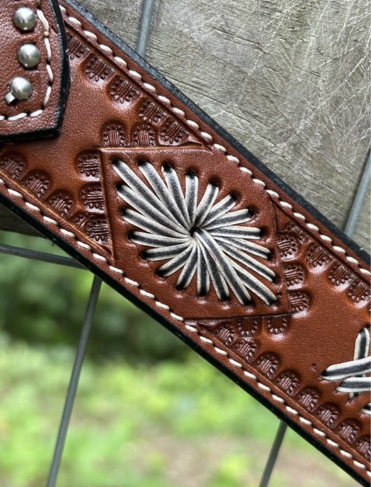 Rawhide Accent Shell Tooled Top Grain Leather Western Horse Breast Collar