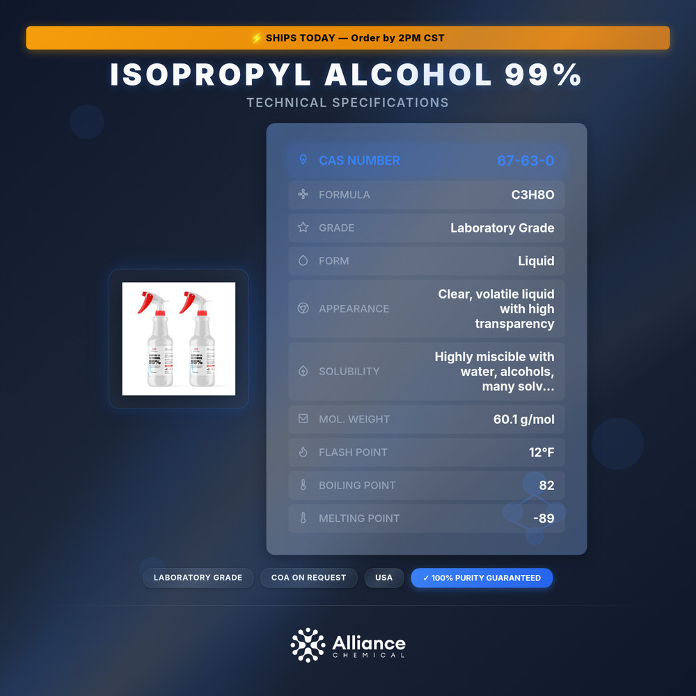 Isopropyl Alcohol 99% - Technical Grade - 2 Quart Sprays
