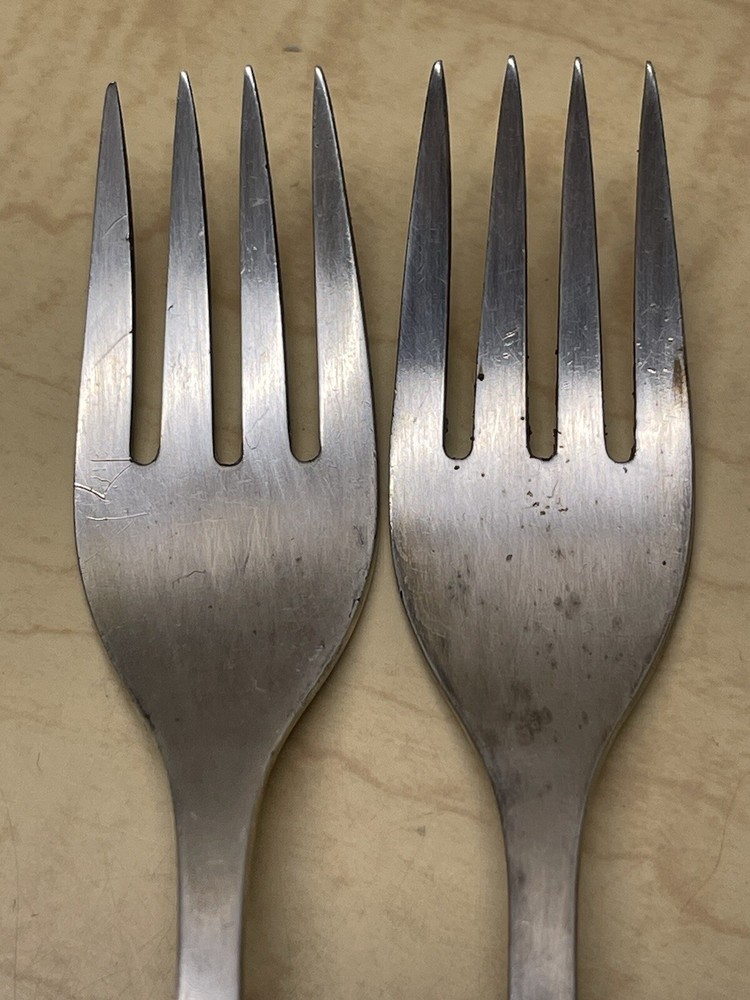2 Silver Plate Beautiful Textured Handled 7.5” Long Table Forks Russian MH Maker