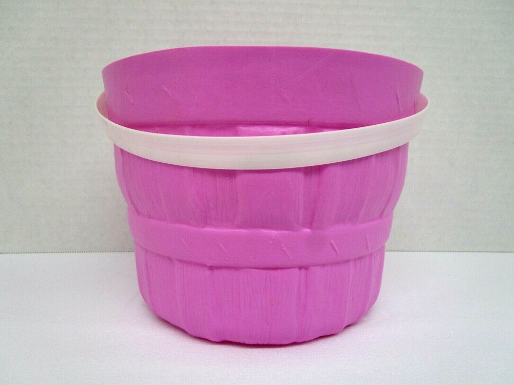 Vintage Empire Plastic Bunny Rabbit Easter Candy Bucket w Handle Egg Hunt Pink