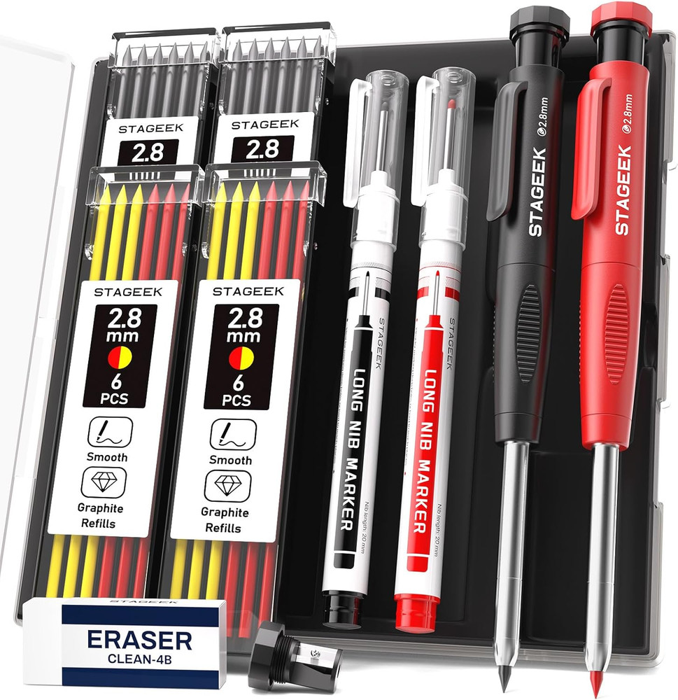 2PCS Carpenter Pencils with Sharpener Heavy Duty Woodworking Tools Mechanical