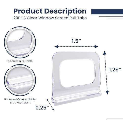 Universal Clear Window Screen Pull Tabs - 20 Pack, Durable Weather-Resistant Lif