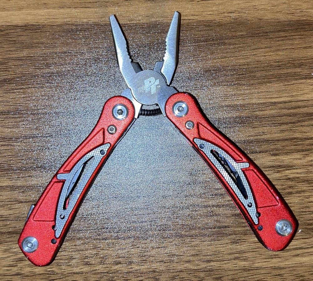 PT 3” Red 8 Feature Folding Pocket Multi-Tool w/ Pliers EMERGENCY/ CAMPING