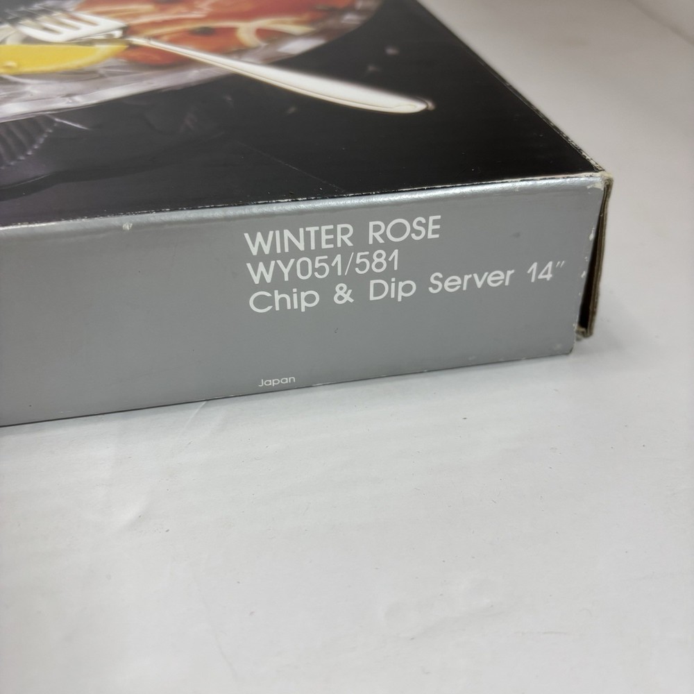 STUDIO NOVA Winter Rose Chip/Dip Server Glass Platter Heavy 14" Boxed Embossed