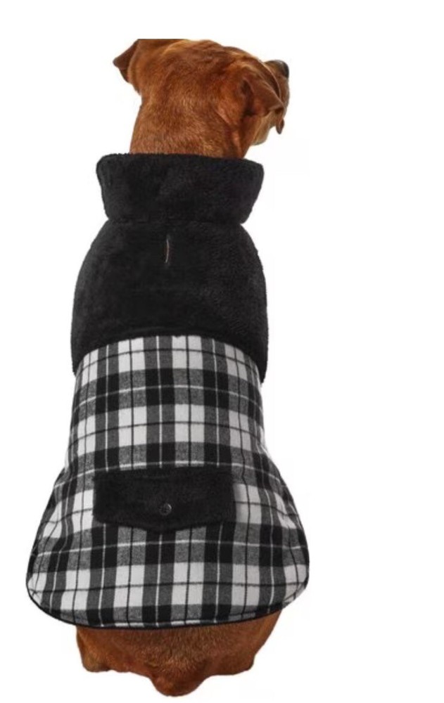 NWT WINTER PET JACKET, BLACK & WHITE PLAID, SIZE LARGE, SOFT AND COMFY❤️