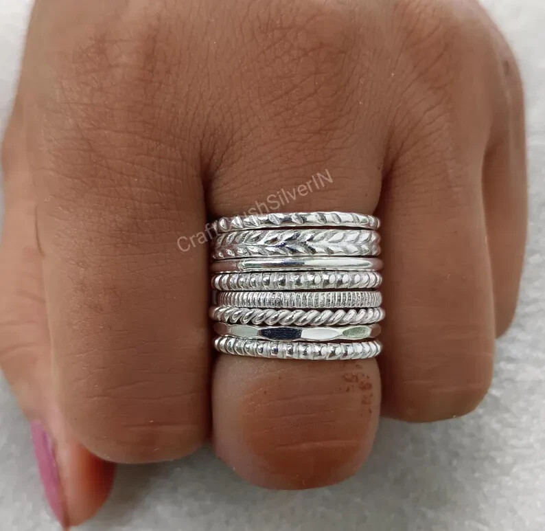 Sterling Silver Stacking Ring Set, Set of 8 Sterling Silver Stacking ,  All size