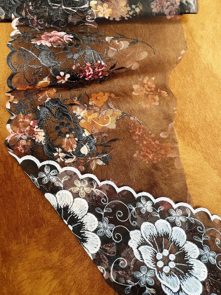 Embroidery Mesh Tip Flowers Designs Polyester Rayon Multi 6 1/8in