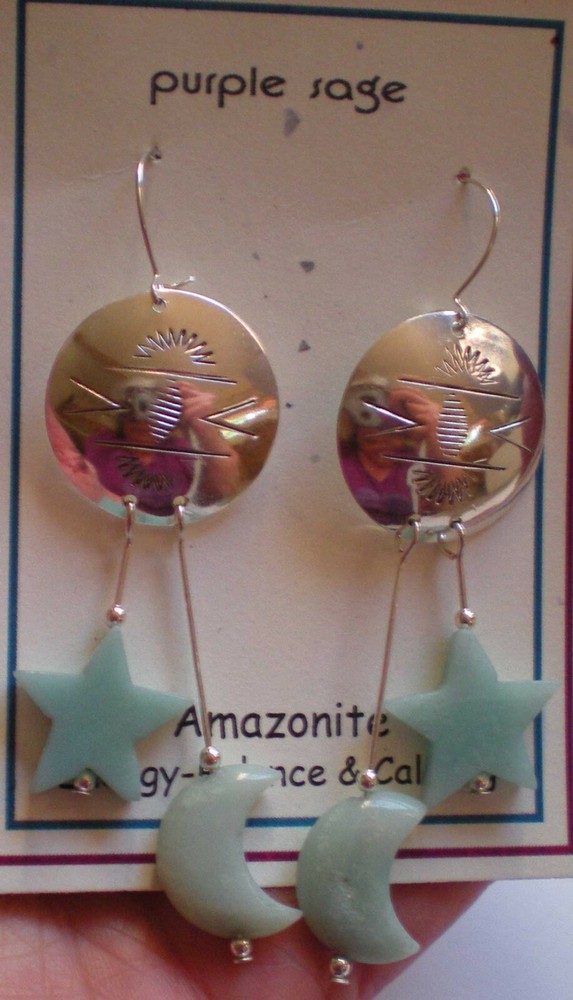 Sterling Silver with Amazonite Moon & Star Earrings e103