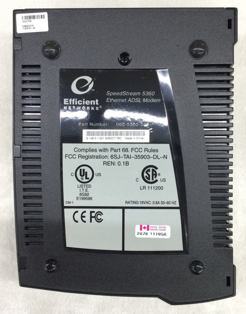 Efficient Networks SpeedStream 5360 Modem with Transformer and Cable