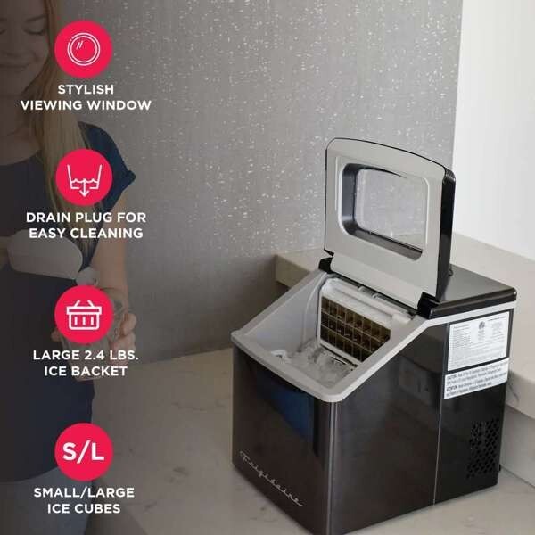 Frigidaire, 40 Lbs. Countertop Ice Maker, Sqauer Clear Shaped Ice, Black