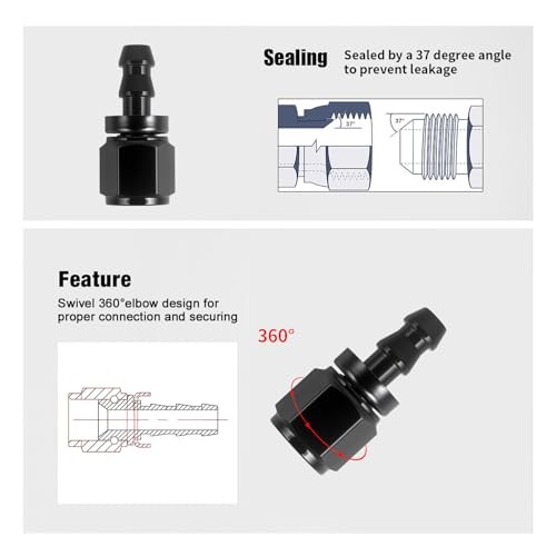 Push Lock Hose Fitting End Aluminum Black 4PCS 4AN Straight Normal