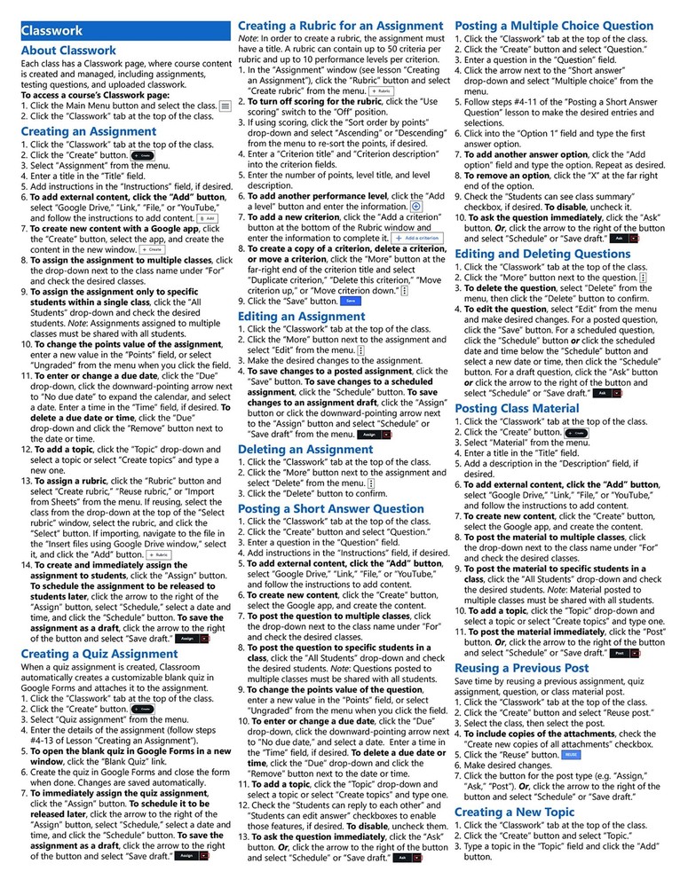 Google Classroom Teachers Training Guide Quick Reference Card 4 Page Cheat Sheet