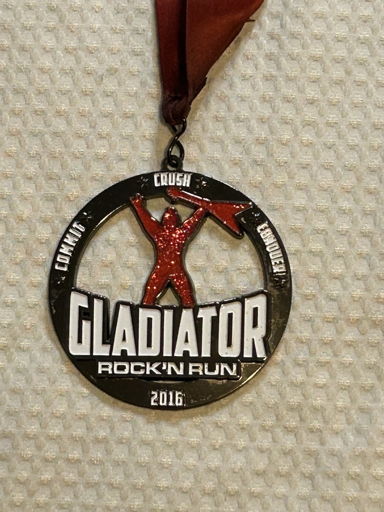 Gladiator Rock N Run - Finisher Medal and Lanyard Commit Crush Conquer 2016