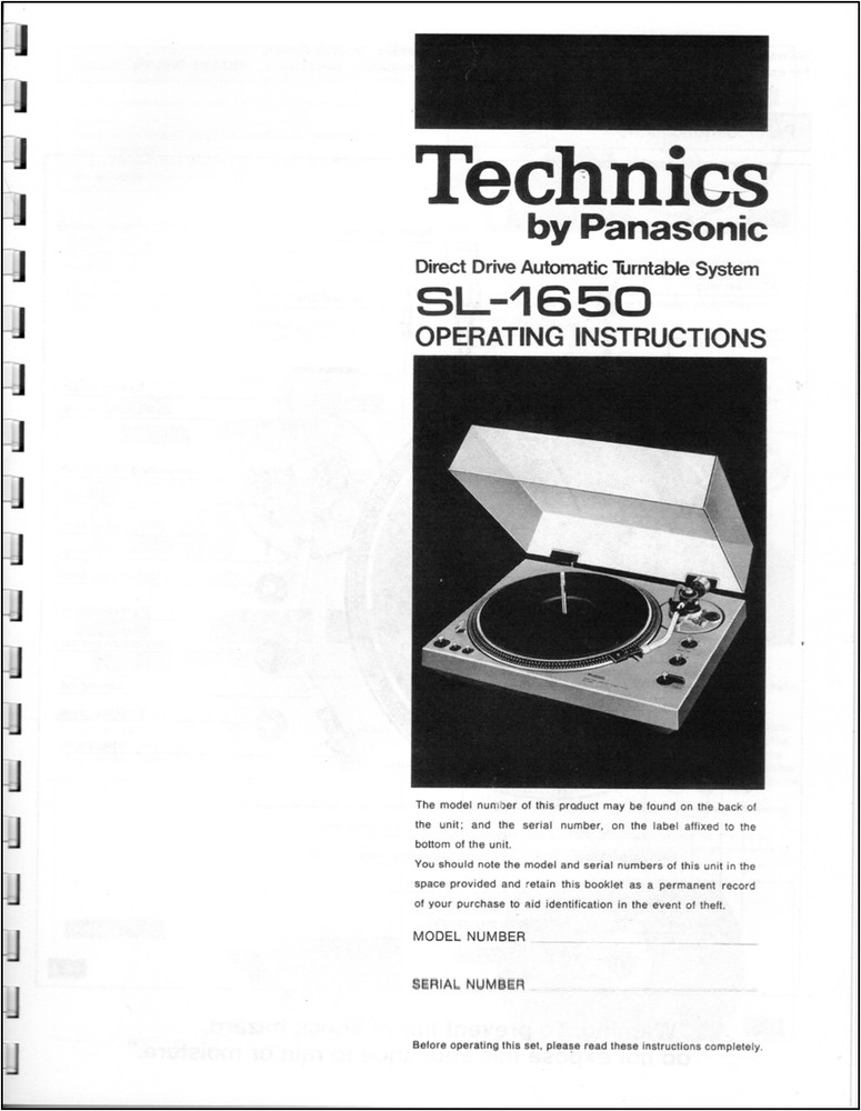 Technics SL-1650 Turntable Owners Manual