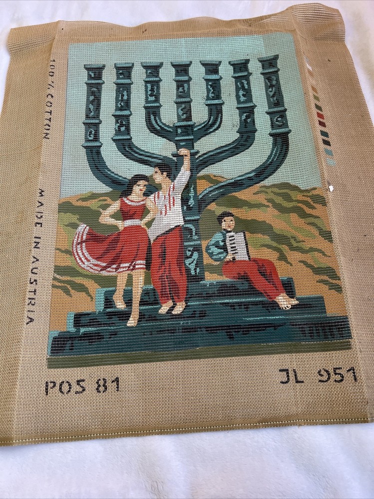 needlepoint canvas hand painted vintage