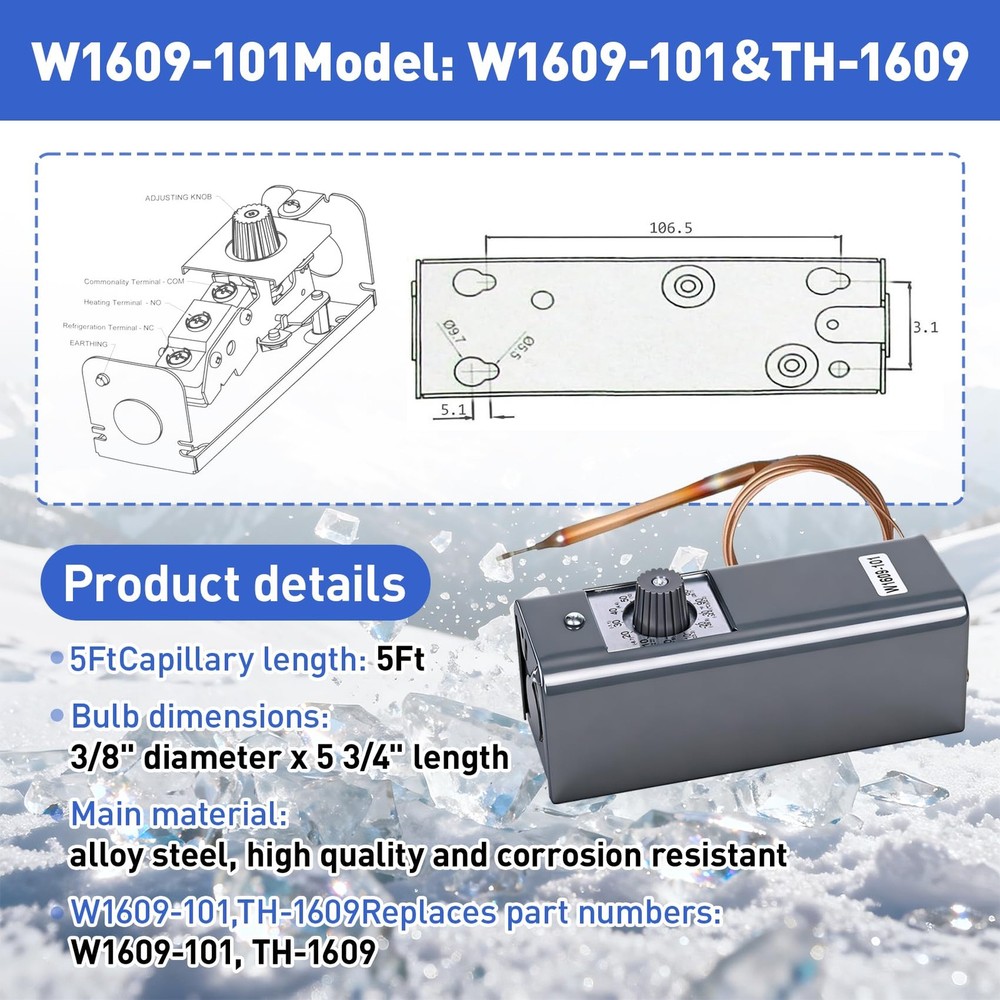W1609-101 Refrigeration Thermostat Temperature Controller Remote Control Bulb...