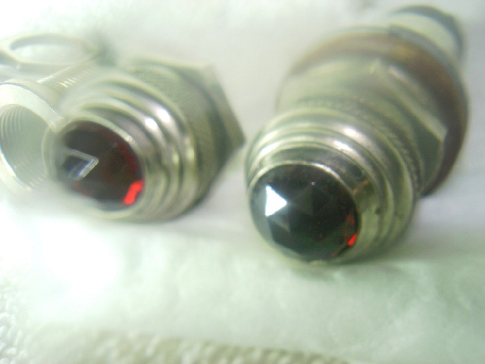 2 VINTAGE RUBY RED JEWELED " GLASS " DIMMABLE DASH PILOT INDICATOR LIGHTS